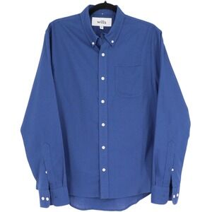 Wills Mens Blue Linen Blend Long Sleeve Casual Button Down Shirt Size M Pocket